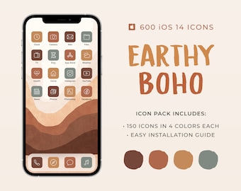 Bohemian - 600+ iOS 14 App Icons, Boho Orange Aesthetic, iPhone iPad iOS14, Widgets, Widgetsmith, Shortcuts, Icon Pack, Home Screen Covers