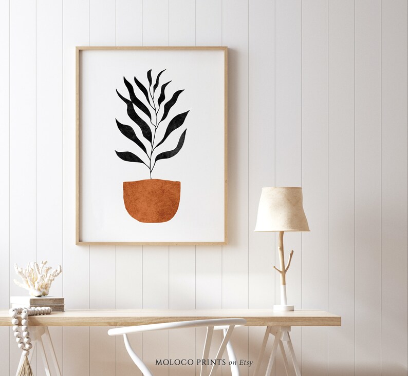 Abstract Terracotta Plant Neutral Boho Decor Geometric Printable Wall Art Minimalist Print Mid Century Modern Instant Digital Download