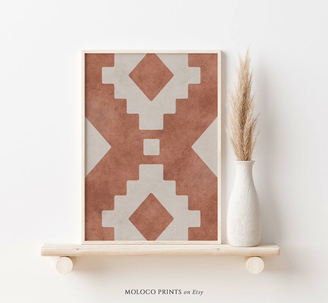 Bronze Boho Aztec Print Abstract Printable Wall Art Neutral Etsy