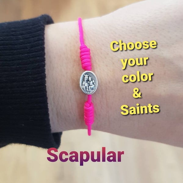 Scapular medal bracelet, Lady of Mount Carmel and Sacred Heart Jesus medal bracelet, Virgin of Carmel Bracelet on cord