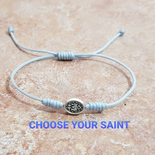 Catholic bracelet on cord with saint medal, Miraculous medal bracelet on cord, Saint bracelet made in Medjugorje, Saint protection bracelet