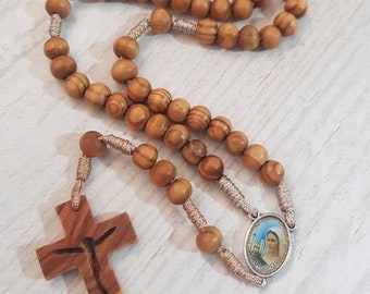 Rosario católico para hombres, Rosario de madera de olivo, Rosario de madera de la Virgen María, Rosario de cruz de madera tallada, Rosario de cuentas de madera