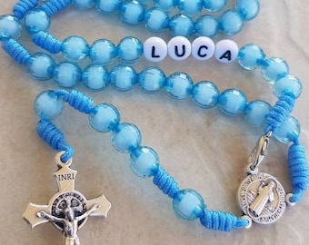 Terço personalizado para menino | Terço com nome personalizado | Presente de Primeira Comunhão para meninos | Presente de Batismo para afilhado | Terço artesanal de Medjugorje