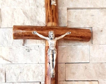 Wall hanging cross 11" Handmade Wall Cross Crucifix, Wooden Wall Cross with Jesus Crucifix, Natural wood cross