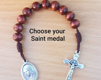 Handmade chaplet, Pocket rosary, Virgin Mary Chaplet, Wooden Prayer Beads, Saint Benedict cross, Protection Charm For Men, Women, Kids