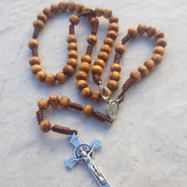 Catholic wooden rosary, small benedict rosary, Boys and Girls rosary, Olive Wood Rosary