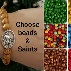 Wooden Saint breacelet, CHOOSE YOUR SAINTS, Handmade bracelet with sainnts made in Medjugorje