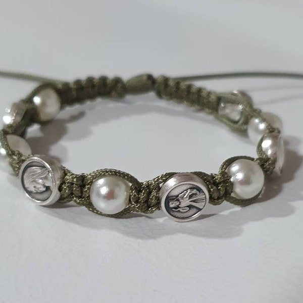 Bracelet catholique femmes, Bracelet médaille de la Vierge Marie avec perles perles, Bracelet Rosaire Perles, Bracelet avec sainte médaille