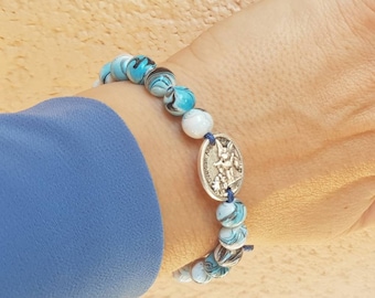 Pulsera Medalla San Miguel: Ángel de la Guarda Patrón, Cuentas de Perla