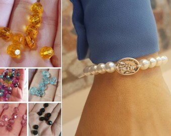 Pulsera de perlas católicas: Medallas de San Miguel y Ángel de la Guarda