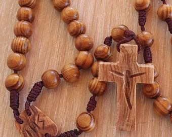 Hancrafted wooden rosary, Olive Rosary, Olive Wood strong corded Rosary Beads, Carved olive wood rosary, Religious gift, Medjugorje rosary