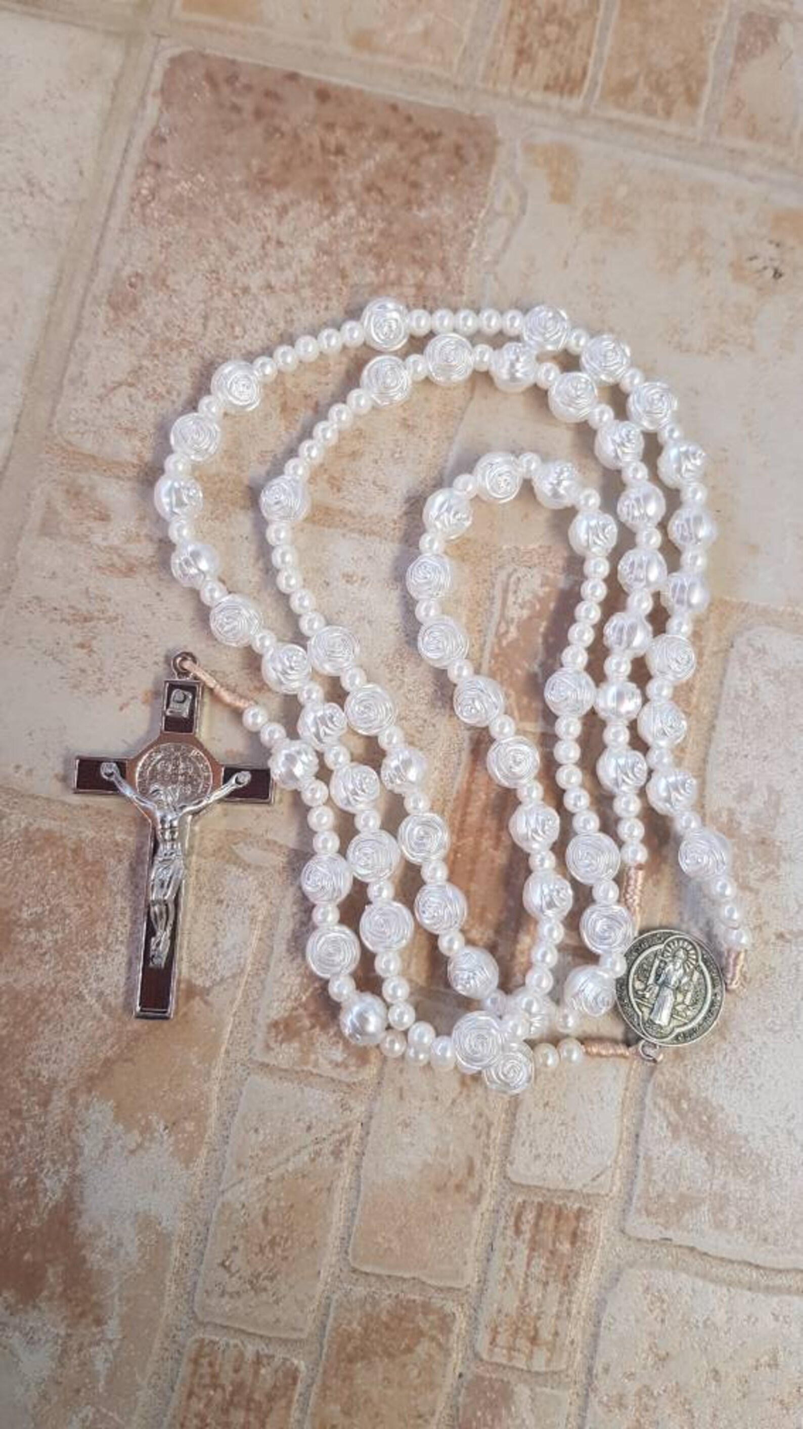 Big Wall Rosary White Wall Hanging Rosary Large Benedict Etsy