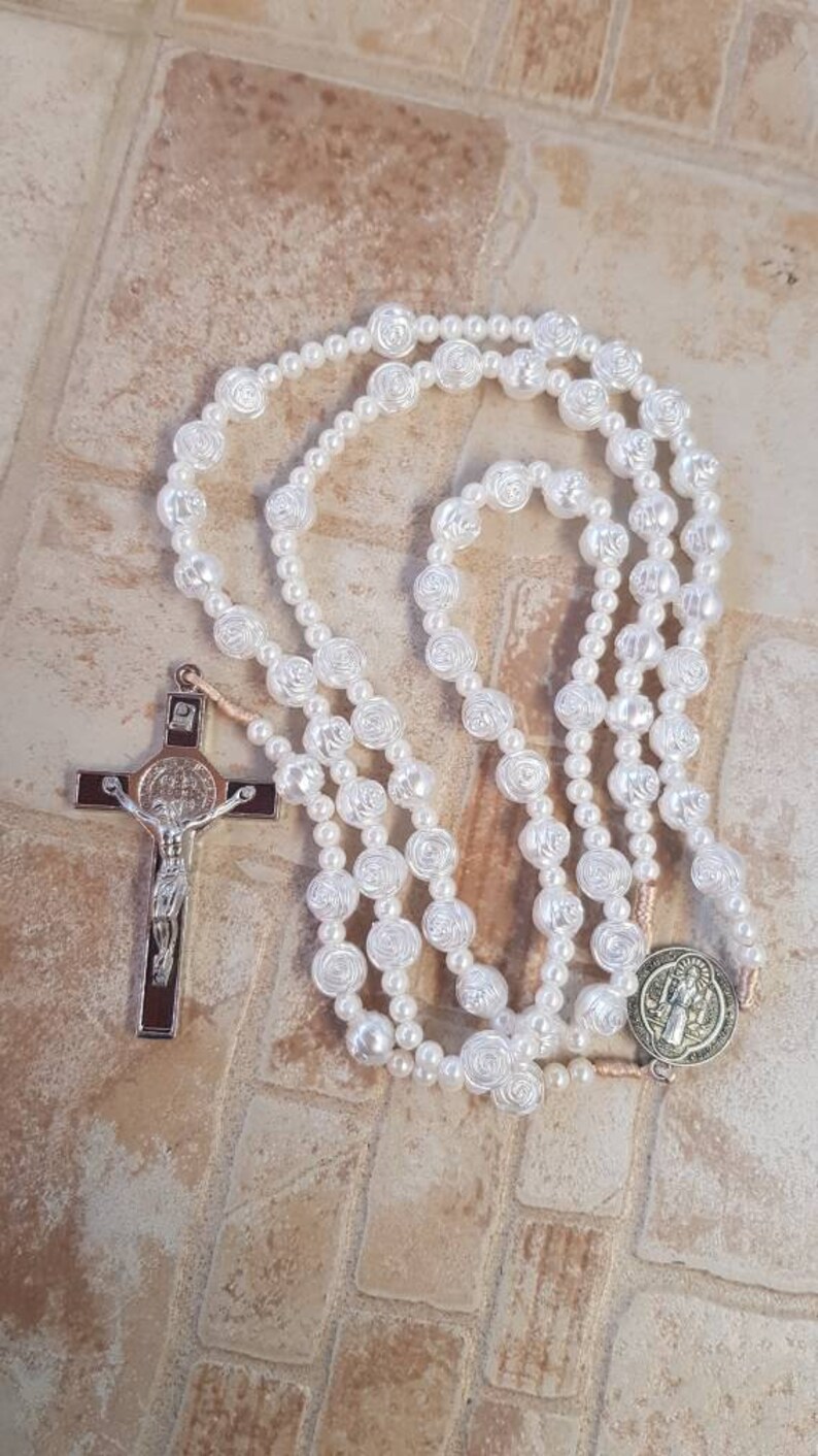 Big Wall Rosary White Wall Hanging Rosary Large Benedict Etsy