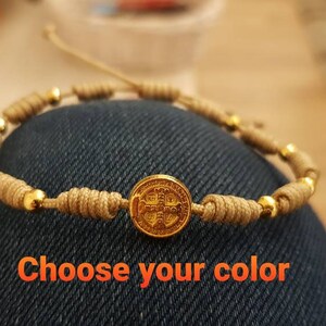 Pulsera de cordón con medalla dorada de San Benito, Pulsera de San Benito, Benito de oro, Pulsera de San Benito, San Benito, Pulsera de San Benito