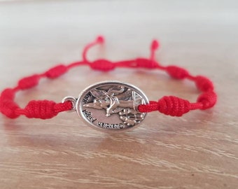 Pulsera con medalla de San Miguel/Ángel de la Guarda, Pulsera de Rosario con Cordón Anudado, Pulsera Católica, Pulsera de Ángel de la Guarda