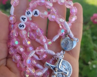 Presentes personalizados para Primeira Comunhão para meninas, presentes para Crisma, terço personalizado de Medjugorje, colar de terço de São Bento