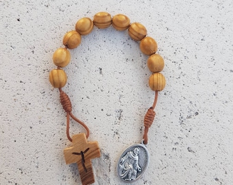 Rosario tascabile, SCEGLI I TUOI SANTI, Medaglia laterale Dublle, Coroncina rosario, Rosario in legno, Coroncina di San Pellegrino, Coroncina