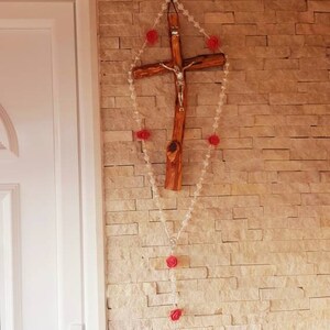 Large Wall Hanging Rosary Wall White Rosary With Red Roses - Etsy