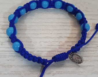 Blue beads rosary bracelet, Catholic bracelet men, Teens saint bracelet, One decade rosary bracelet