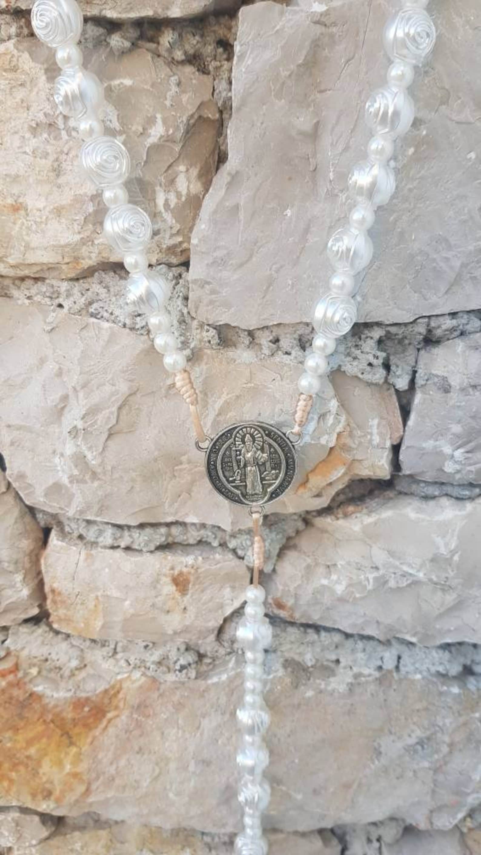 Big Wall Rosary White Wall Hanging Rosary Large Benedict Etsy