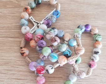 Catholic Rosary, Multicolor Beads, Medjugorje Gift