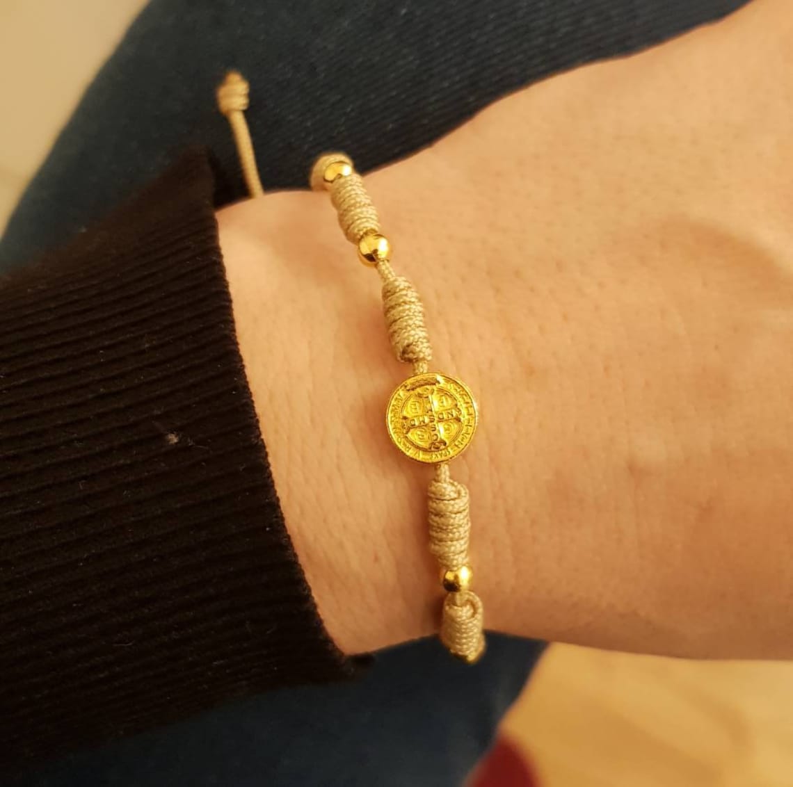 Saint Benedict Gold color medal Cord Bracelet St. Benedict | Etsy