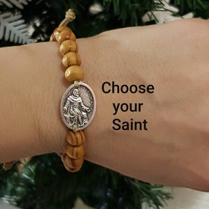 Patron saint bracelet Saint Catholic Bracelet For Men Women Custom saint bracelet Wooden beads catholic bracelet Saint bracelet on cord