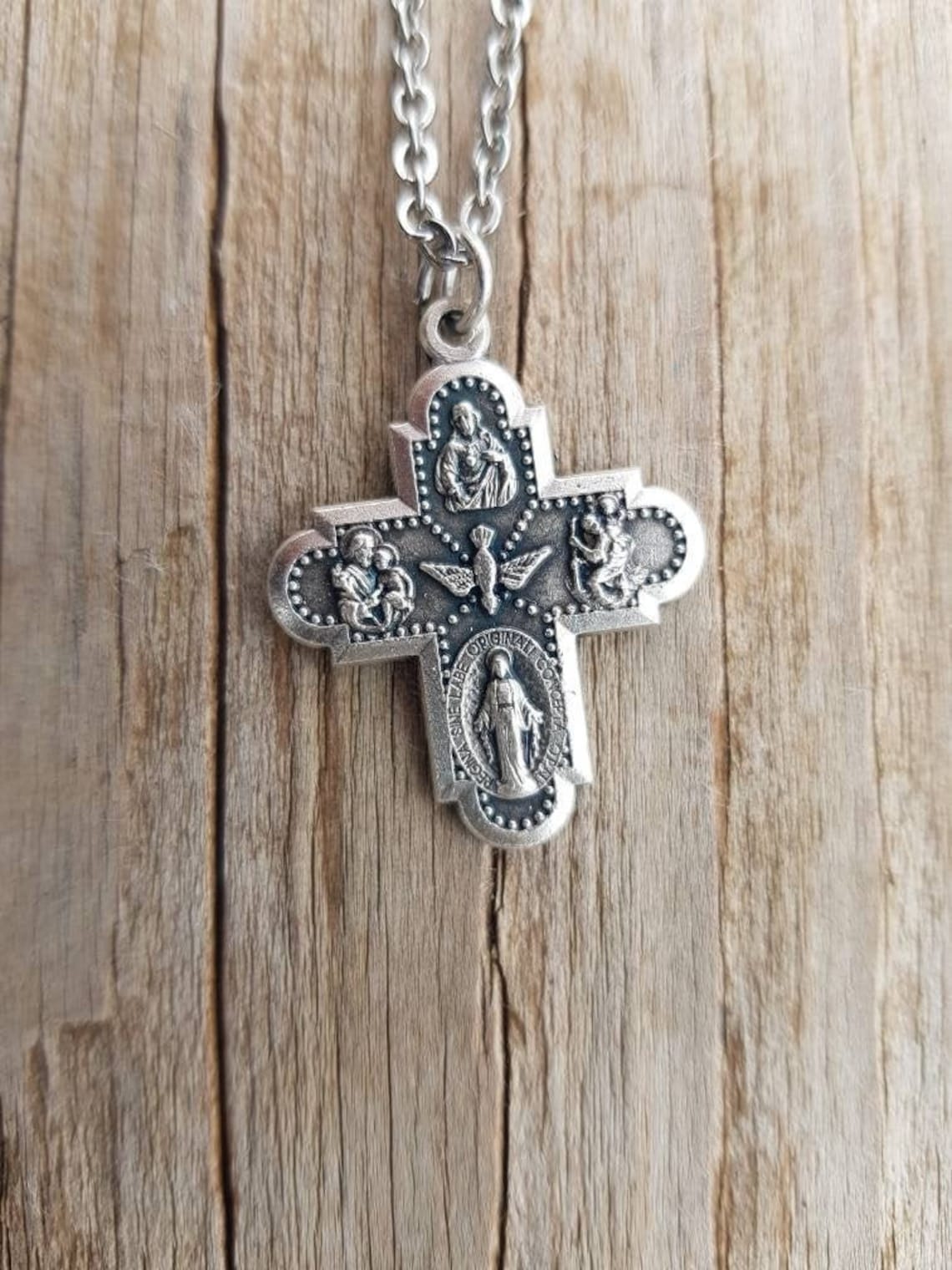 Four Way Cross Pendant Necklace Silver Tone Cross on Chain 4 Etsy