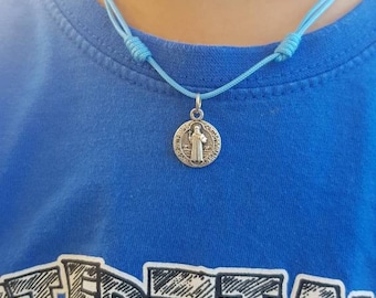 Kids Saint Benedict Necklace: Catholic Protection Pendant, Adjustable Cord