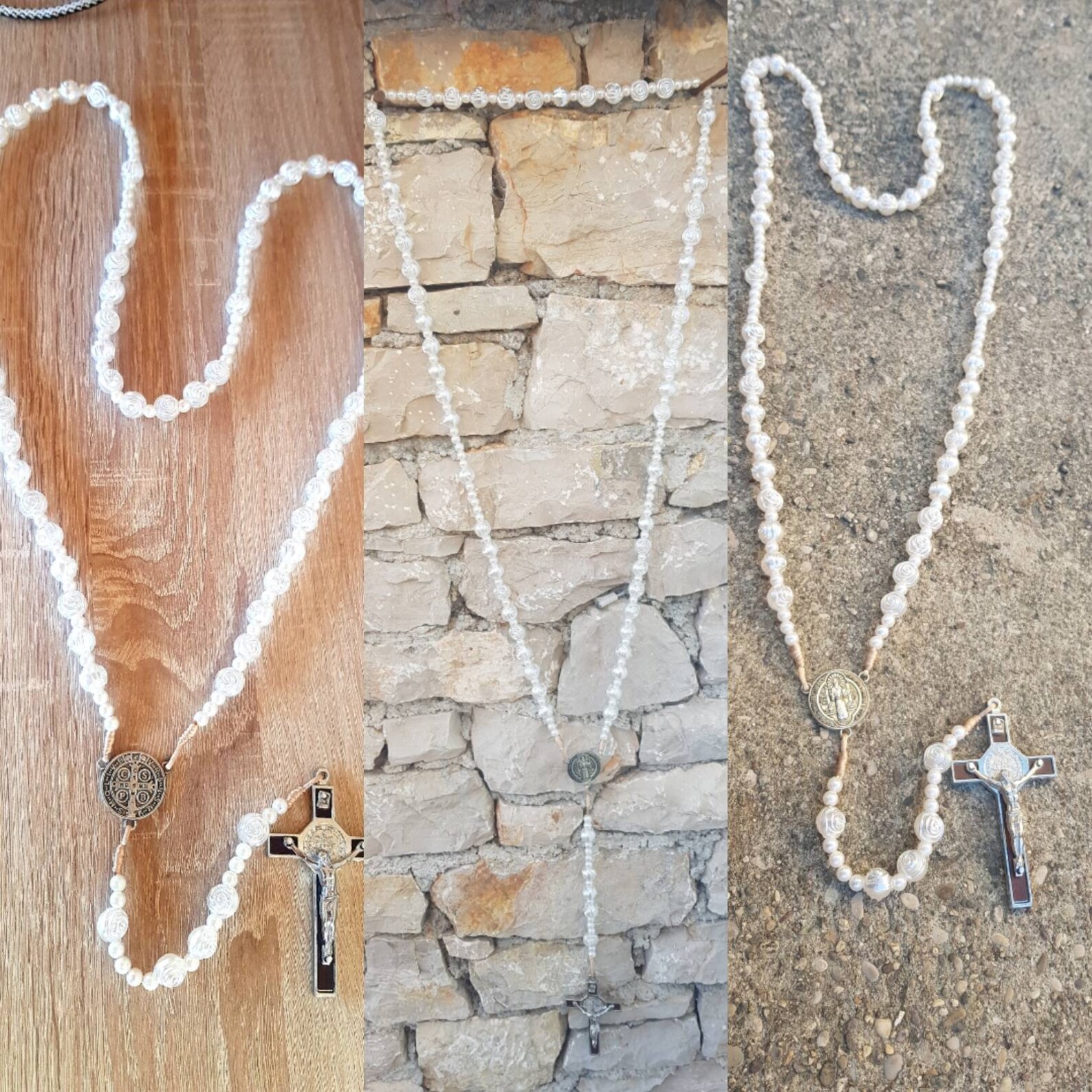 Big Wall Rosary White Wall Hanging Rosary Large Benedict Etsy