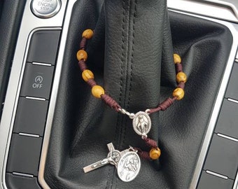 Car rosary, Car protect rosary, Auto Rosary, Saint Christopher medal, Pocket Rosary, Rear View mirror Hangers, One decade rosary for auto