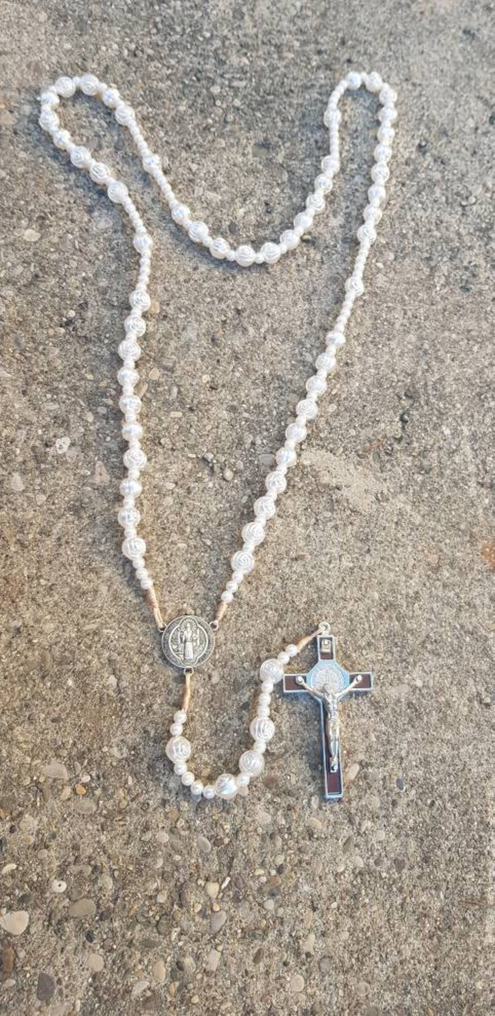 Big Wall Rosary White Wall Hanging Rosary Large Benedict Etsy