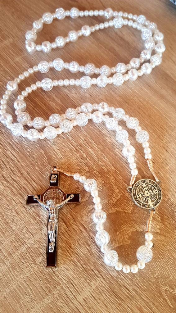 Big Wall Rosary White Wall Hanging Rosary Large Benedict Etsy