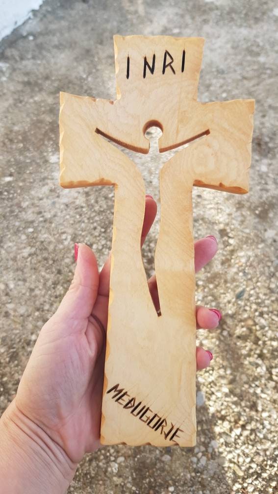 Wall Cross Wooden Hanging Cross Carved Risen Christ Cross Hand Etsy