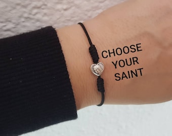 Saint bracelet on cord, Catholic saint bracelet, simple cord bracelet, st benedict bracelet, holy spirit bracelet, Medjugorje handmade