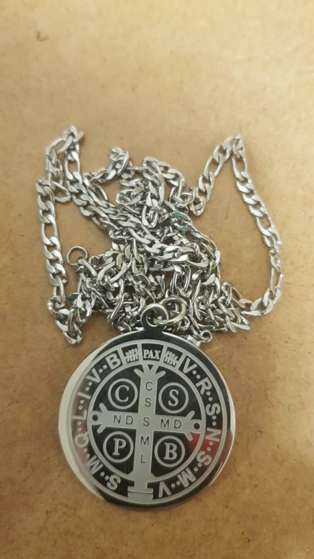 St Benedict Necklace, Mens Catholic Necklace, Stainless Steel Necklace