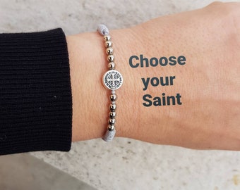Saint Benedict Bracelet with beads Simple Catholic Medal Bracelet Saint medal on cord Scapular Medal Bracelet Miraculous Bracelet