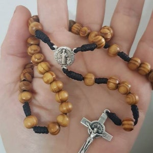 Catholic rosary for men or women, Medjugorje rosary of Saint Benedict, Wooden beads catholic rosary