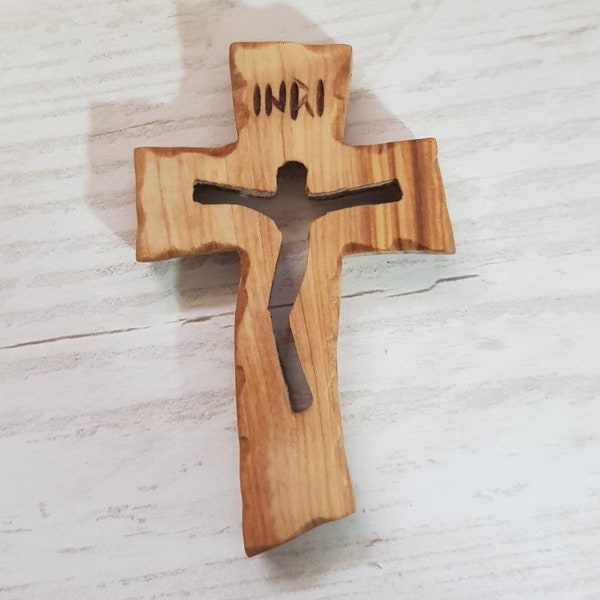 Handmade Olive Wood Cross: Risen Christ, Medjugorje