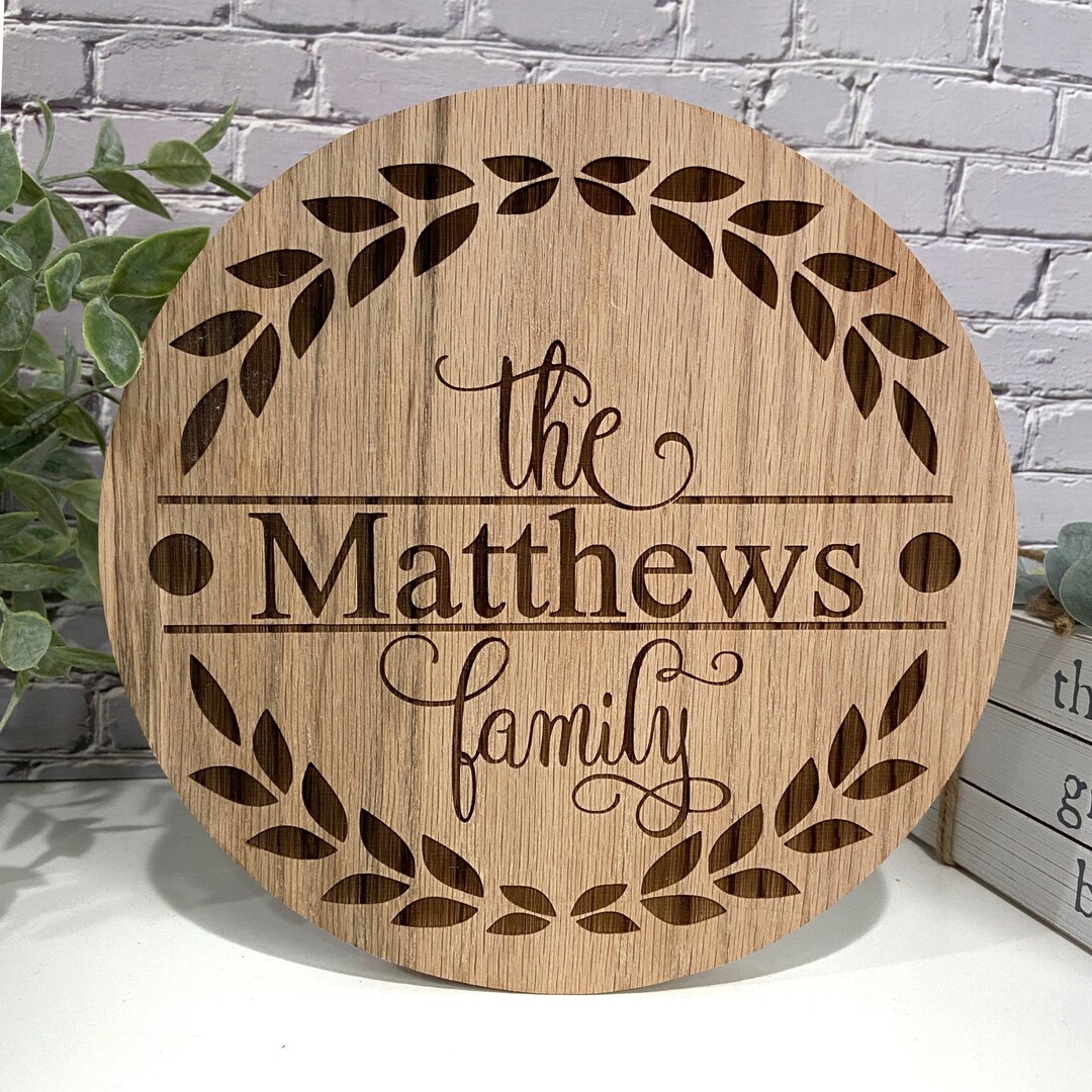 Engraved Round Wood Trivet Custom Wedding Gift Personalized Family Name