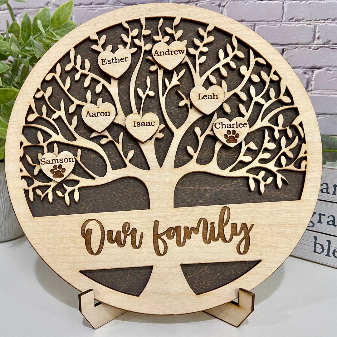 Custom Family Tree Wood Sign | Personalized Name Hearts - Etsy