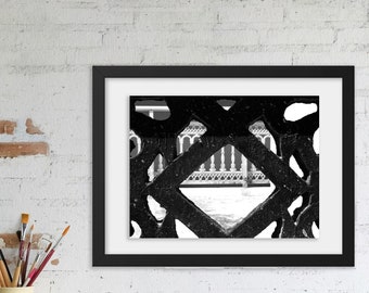 Black and White Art Print, Old Fence print, Modern wall art, Architecture art print, Home Décor, Greece photography, Monochrome print