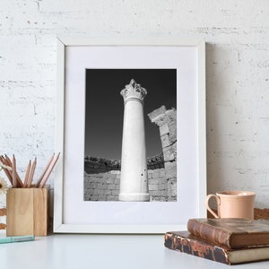 Black and White Wall Art, Roman column at Mamshit, Nabataean ancient architecture print, Home Décor, Instant Download, Travel photography