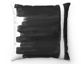 Black and white Pillow, Watercolor Brush Strokes Pillow, Modern Pillow, Boho Décor, living room decor Unique Cushion Minimalist Black Pillow