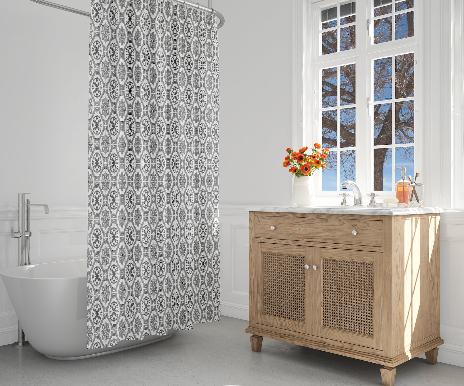 Farmhouse gray and white shower curtain Boho Bathroom Décor Etsy