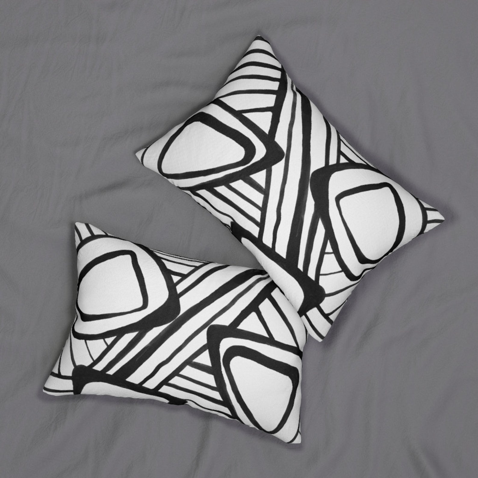 Black and white lumbar pillow Boho throw pillows Etsy