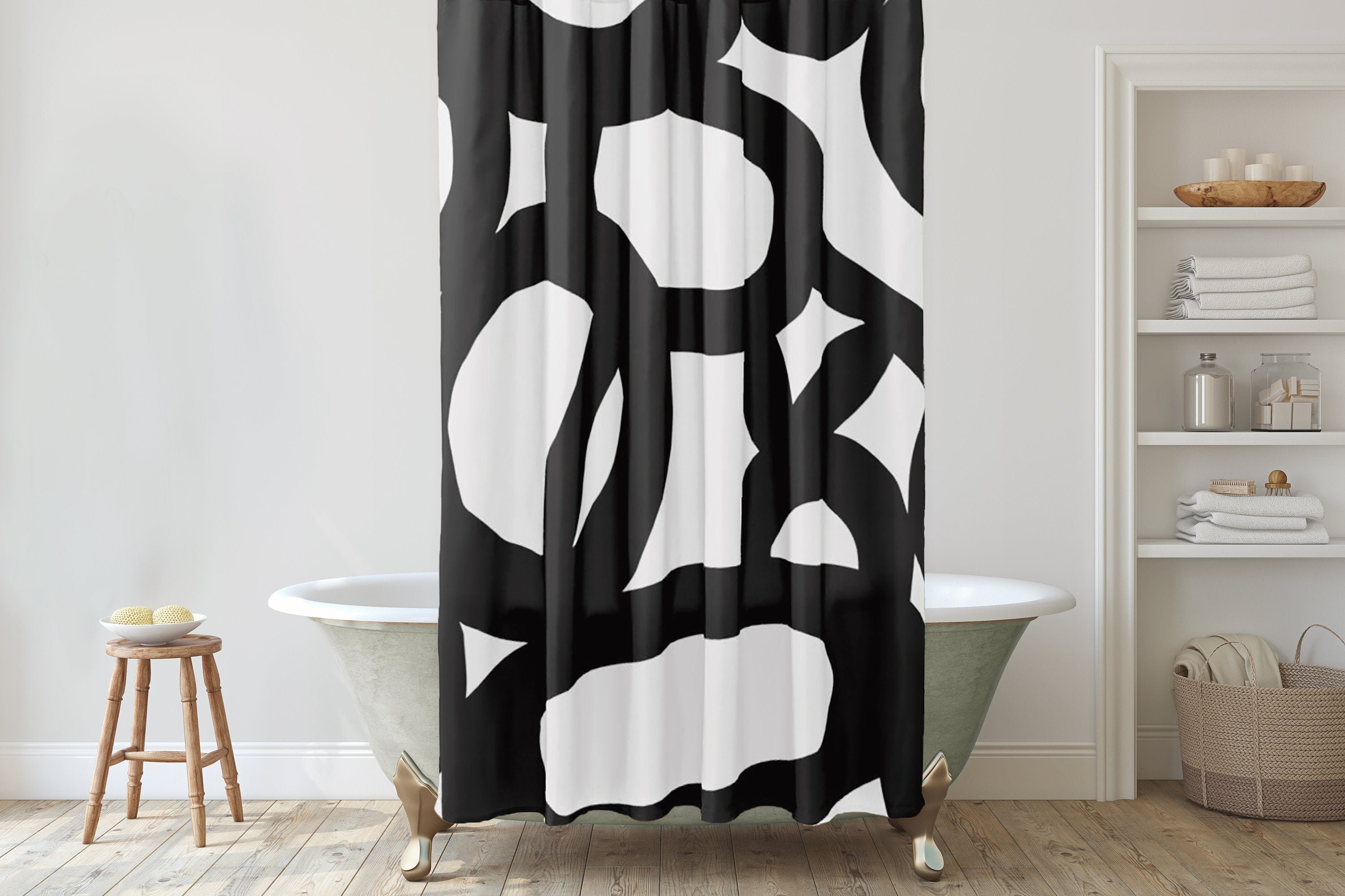 Black and white shower curtain Modern farmhouse black and white shower
