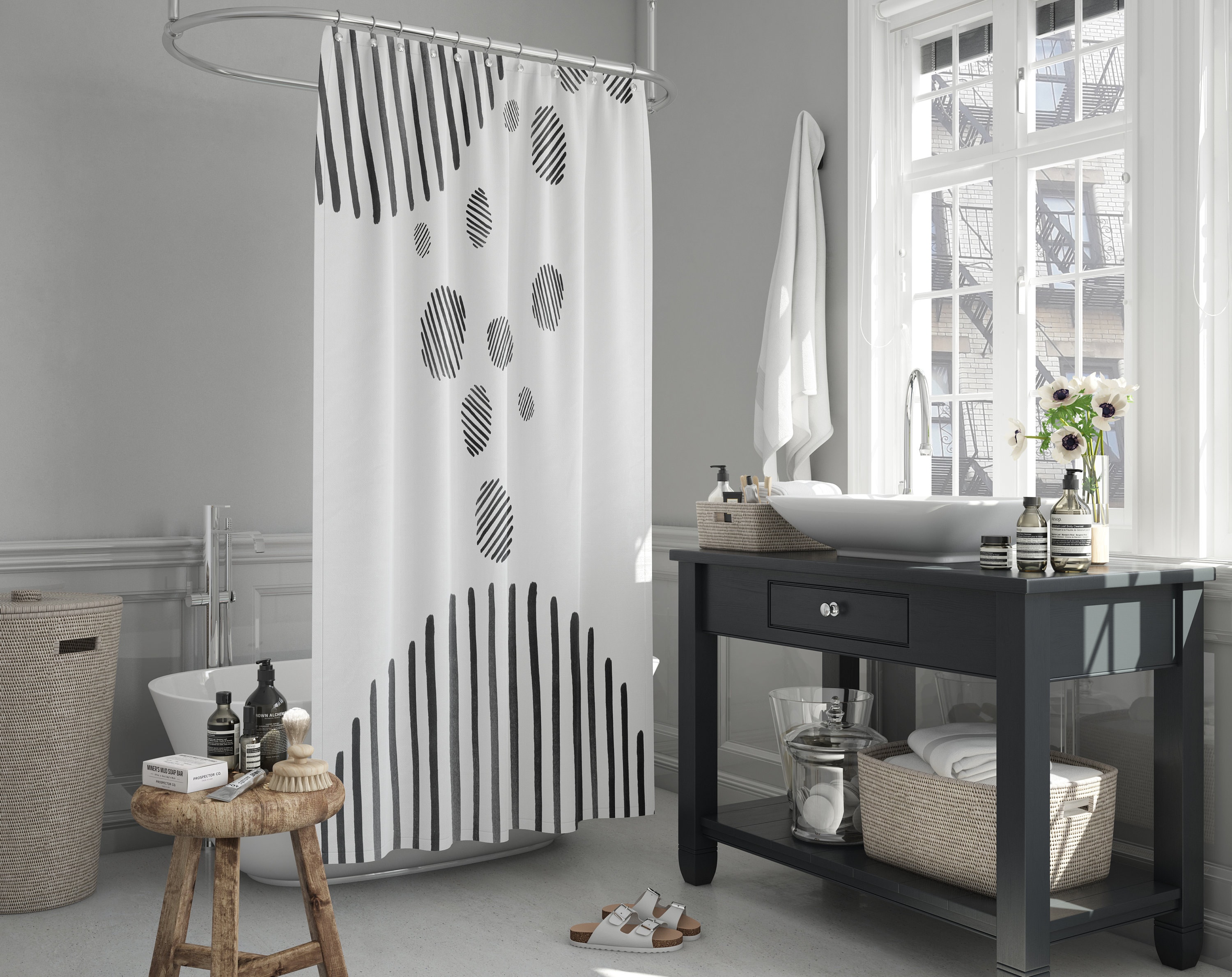 Black and White Shower Curtain, Modern Farmhouse Shower Curtain, Boho
