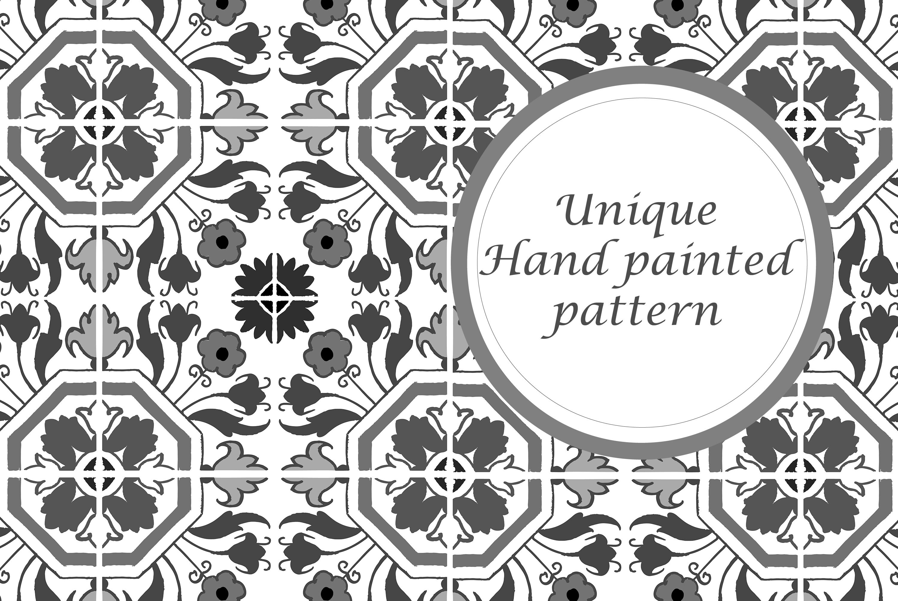 Black and White Shower Curtain in Floral Portuguese Pattern, Modern