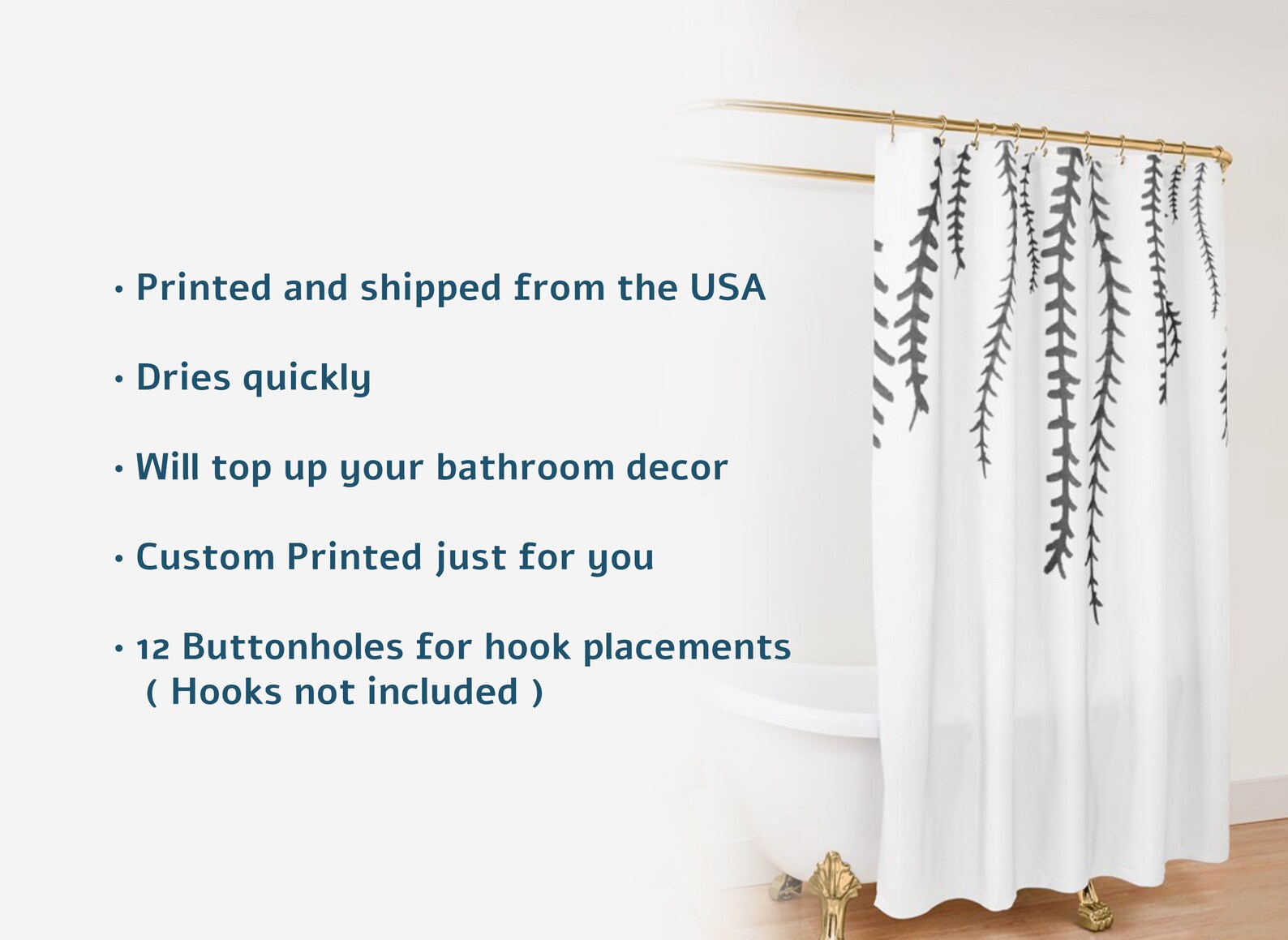 Black and White Farmhouse Shower Curtain With Leaves and Branches